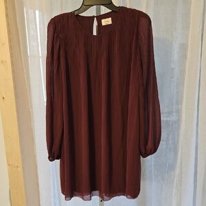 Wilfred Burgundy Pleated Long-Sleeve Shift Dress